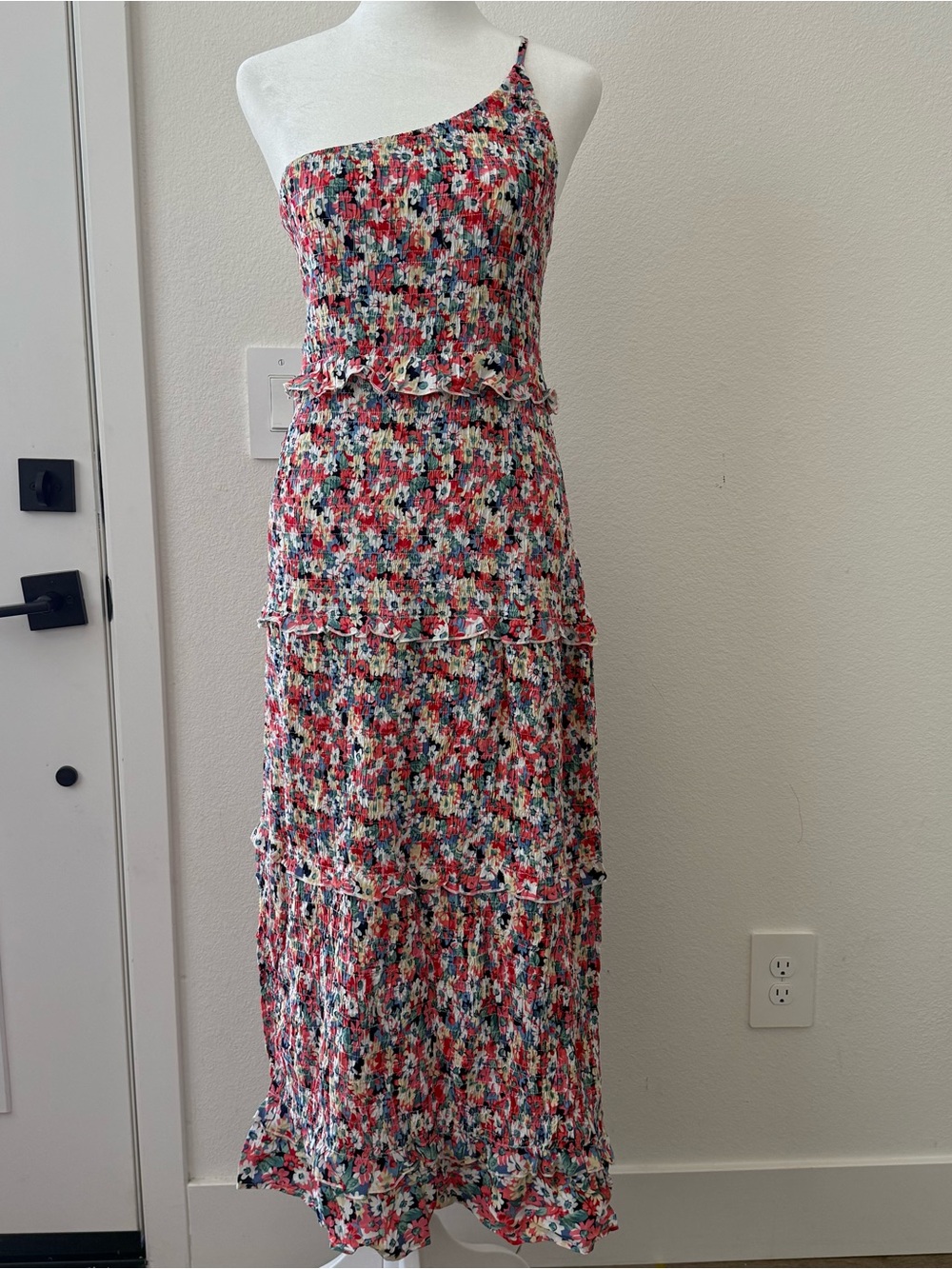 One-Shoulder Floral Maxi Dress in Multi-Color